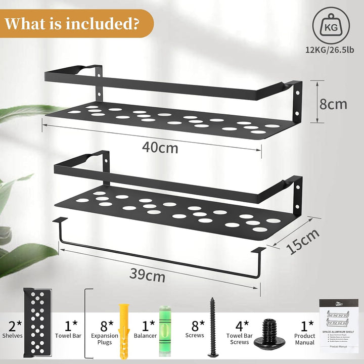 Uten Wandregal Metall, Bad Regal Kücheregal 2er Set, Metallregal Wand 40cm mit Handtuchhalter, für W
