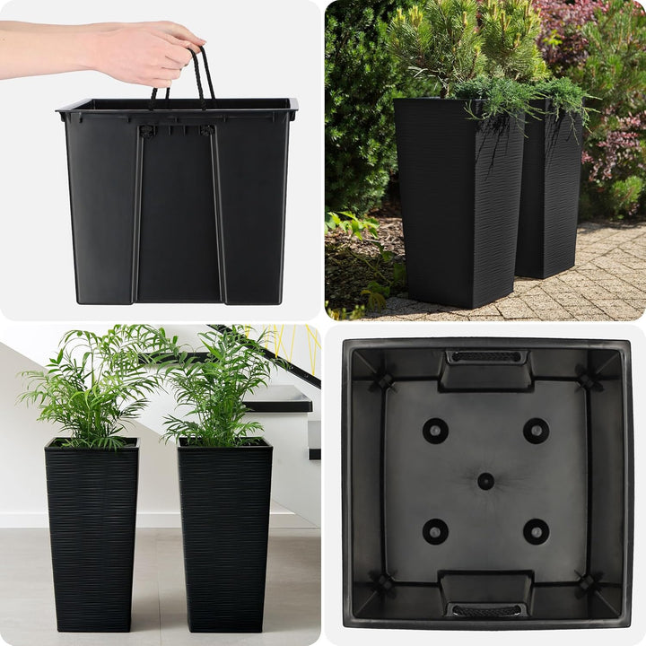 KADAX Pflanzkübel mit Innentopf, Höhe 68cm, Schwarz – Wetterfester Blumentopf für Innen & Aussen, id