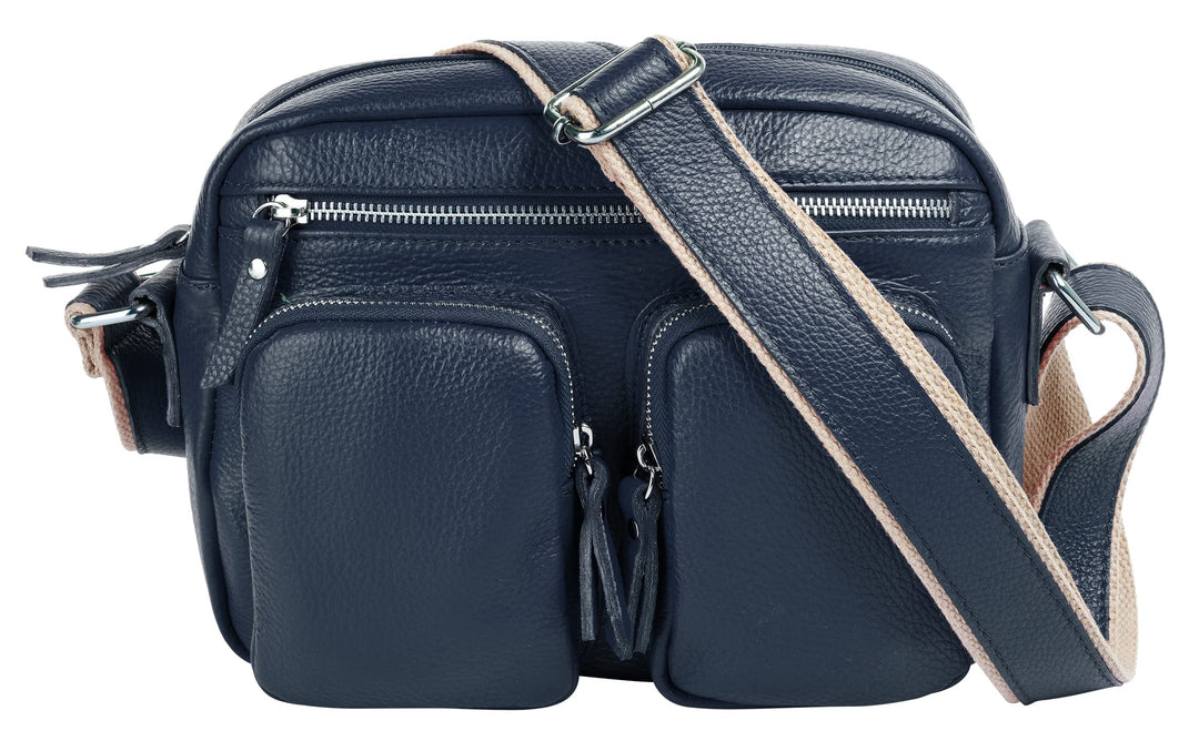 Samantha Look Umhängetasche echt Leder Damen | Made in Italy, Crossbody Bag mit Aussentaschen, Schul
