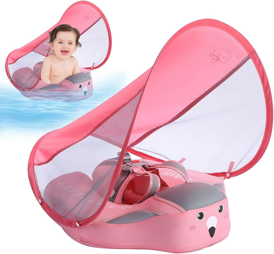 Baby Schwimmring Mit Abnehmbarem Sonnendach, Baby Schwimmtrainer Ab 3 Monate Mit Verstellbare Schult