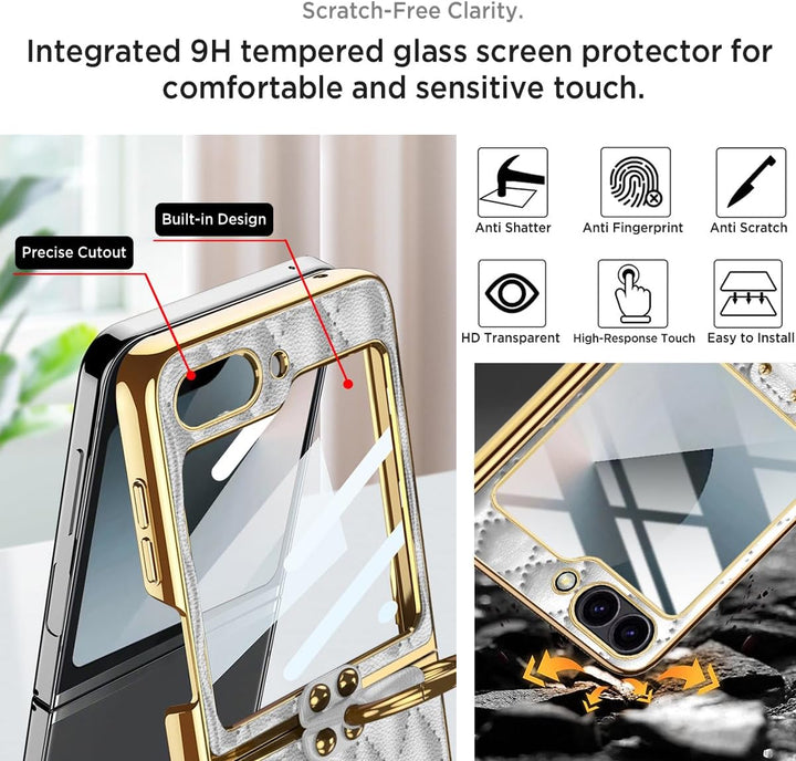 Miimall Lederhülle Kompatibel mit Samsung Galaxy Z Flip 6/Flip7 FE Hülle mit Kameraschutz+Ring Ständ
