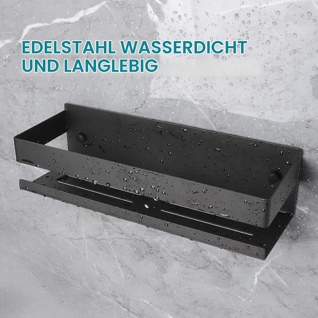 Duschablage Ohne Bohren 30CM 7.5cm Hoch, Duschregal Wand Edelstahl Badregal mit 2 Haken, Duschkorb S