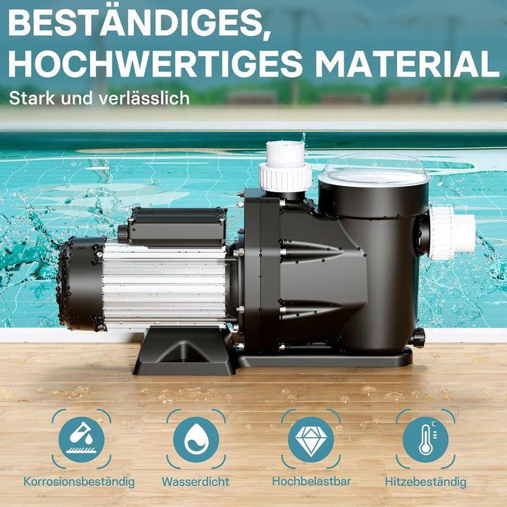 WilTec Poolpumpe 33600 l/h 1500 W Schwimmbadpumpe Filterpumpe