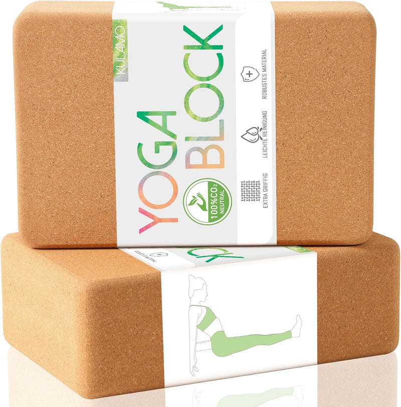 Yogablöcke Kork 2er Set - Yoga Block aus natürlichem Kork - Yogaklotz für Fitness Pilates Stretching