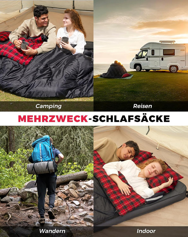 KingCamp Doppelschlafsack Baumwolle Flanell Winter Schlafsack 2 Personen Warmer Deckenschlafsack 3-4
