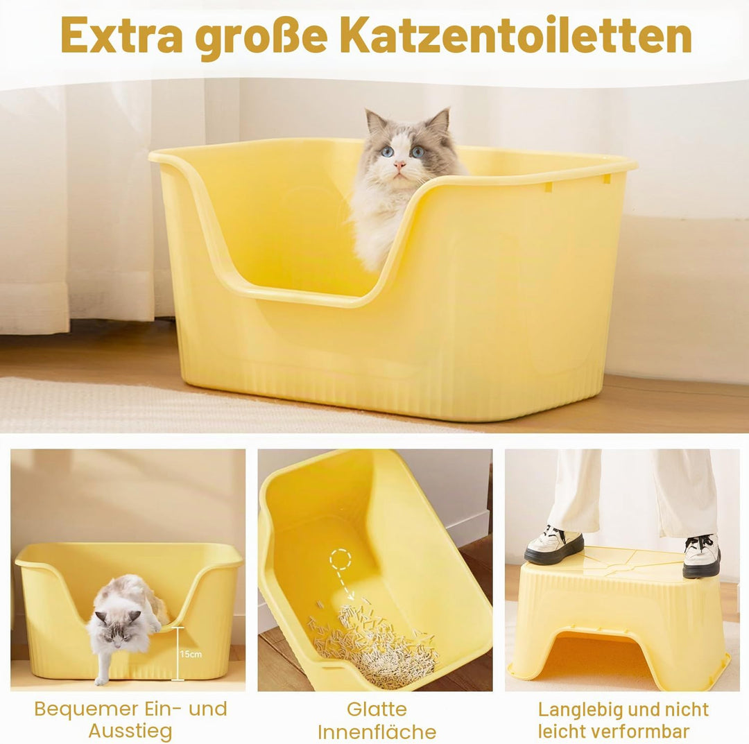 Katzenklo Offen Gross 64x45x33cm, Katzentoilette Hoher Rand Ohne Deckel Katzen Klo Cat Litter Box Sp