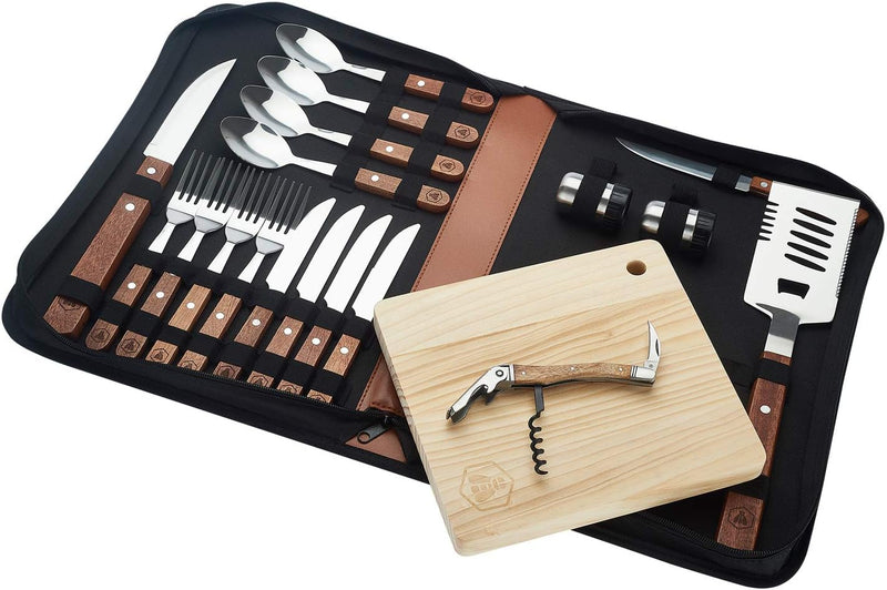 LAGUIOLE - Komplettes Picknick-Set - 18-teilig - Messer - Gabeln - Korkenzieher - Kiefernholzgriffe