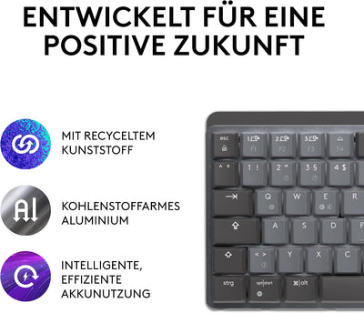 Logitech MX Mechanische kabellose Mini-Tastatur mit Beleuchtung, Taktile leise Tasten, Hintergrundbe