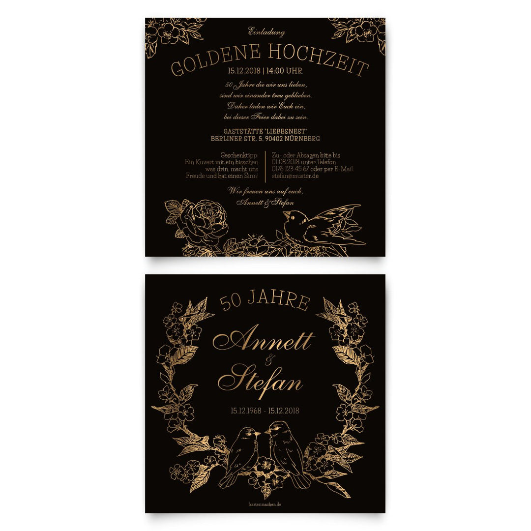 Kartenmachen.de 10 x Hochzeitseinladungen Goldhochzeit goldene Hochzeit Einladung individuell - Krat