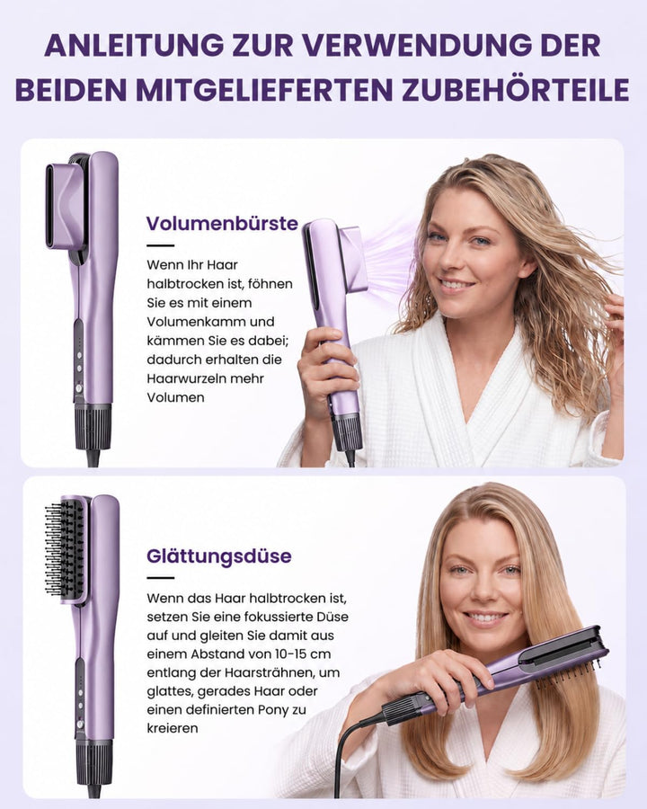 HITTIONA Air Haarglätter Föhn 3 in 1 - Nass-zu-Trocken Glätteisen mit Föhndüse &amp; Volumenbürste, Troc