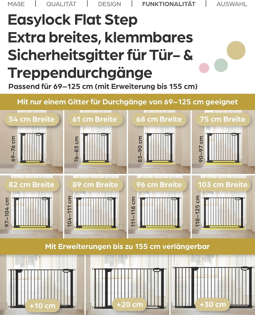 Geuther Türschutzgitter Easylock Flatstep Schwarz I Treppenschutzgitter zum Klemmen oder Bohren I Br