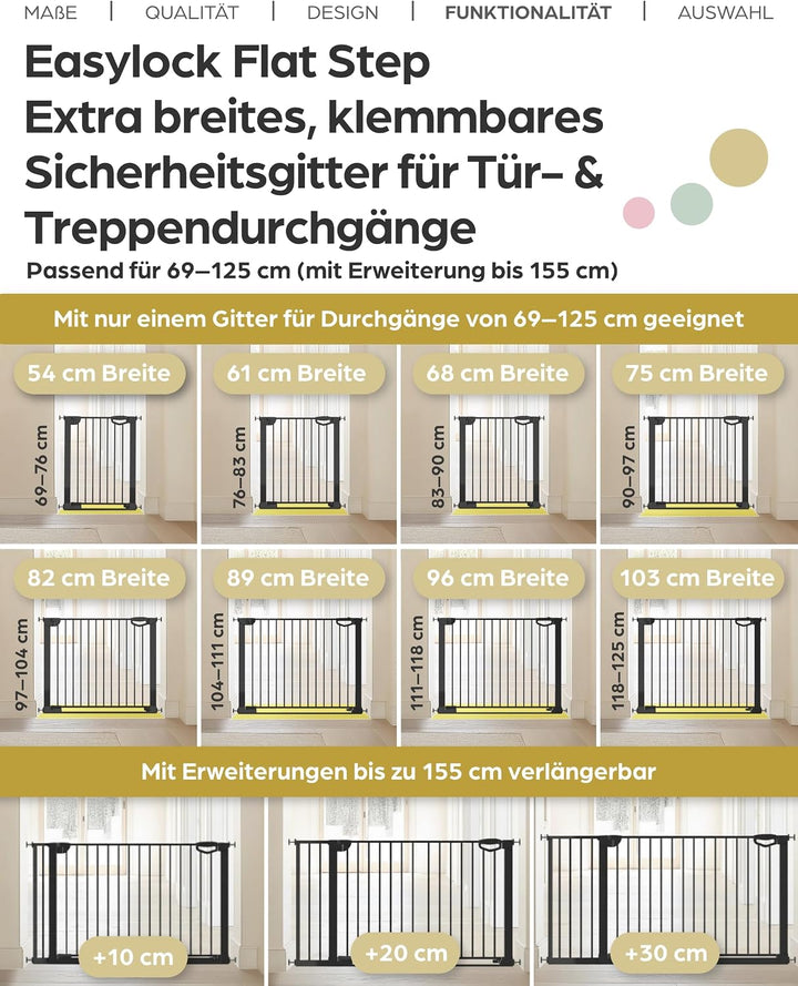 Geuther Türschutzgitter Easylock Flatstep Schwarz I Treppenschutzgitter zum Klemmen oder Bohren I Br