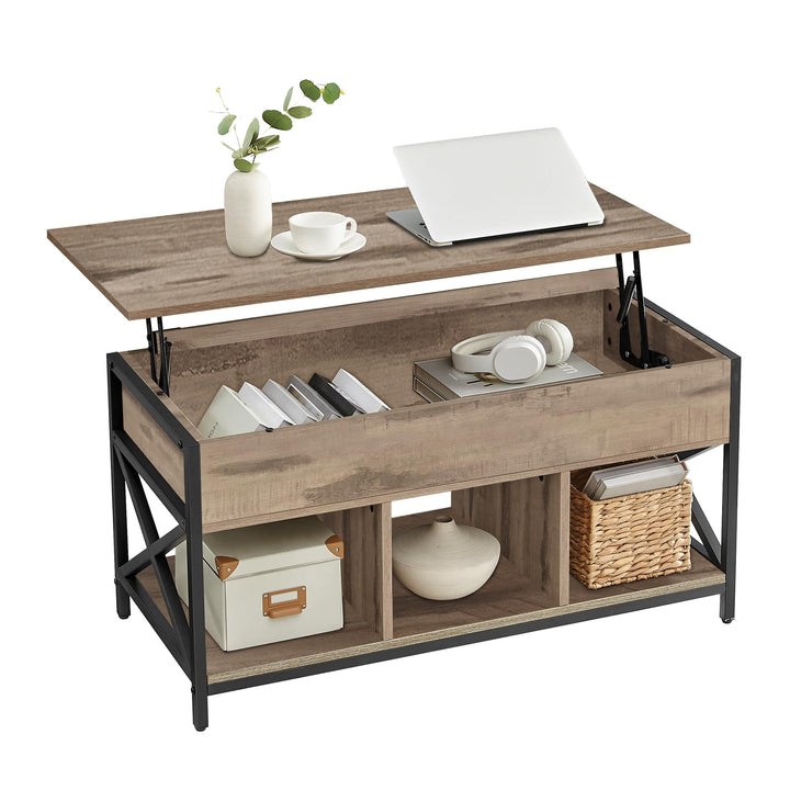 VASAGLE Couchtisch, höhenverstellbarer Wohnzimmertisch, Kaffeetisch, mit 1 verstecktem Fach und 3 of