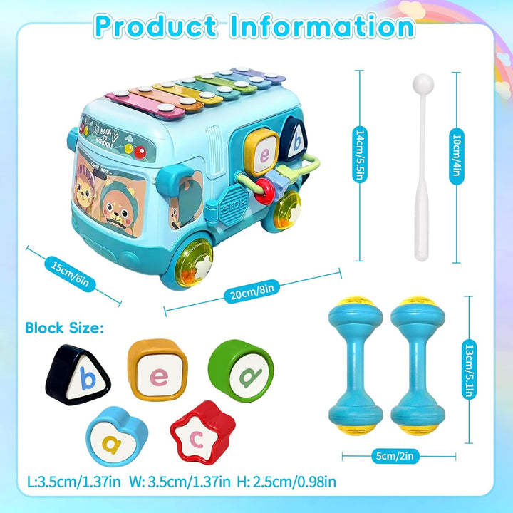 Montessori Spielzeug Musikalischer Bus mit Xylophon Motorikwürfel Rassel Rad Geschenk für Mädchen ab