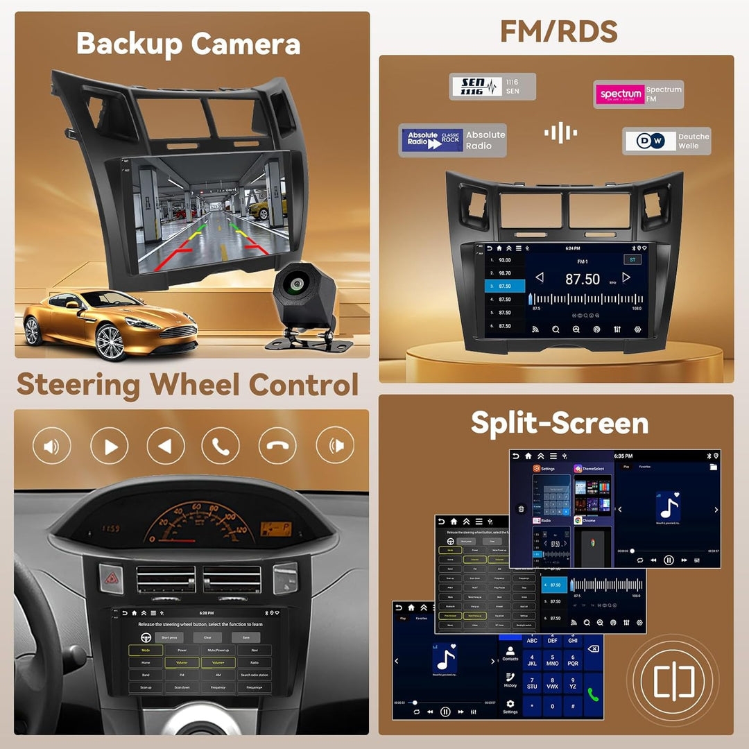 Hikity Android 15 4+64G Autoradio für Toyota Yaris/Vitz 2005-2011 mit 9 Zoll Incell Touchscreen, Aut