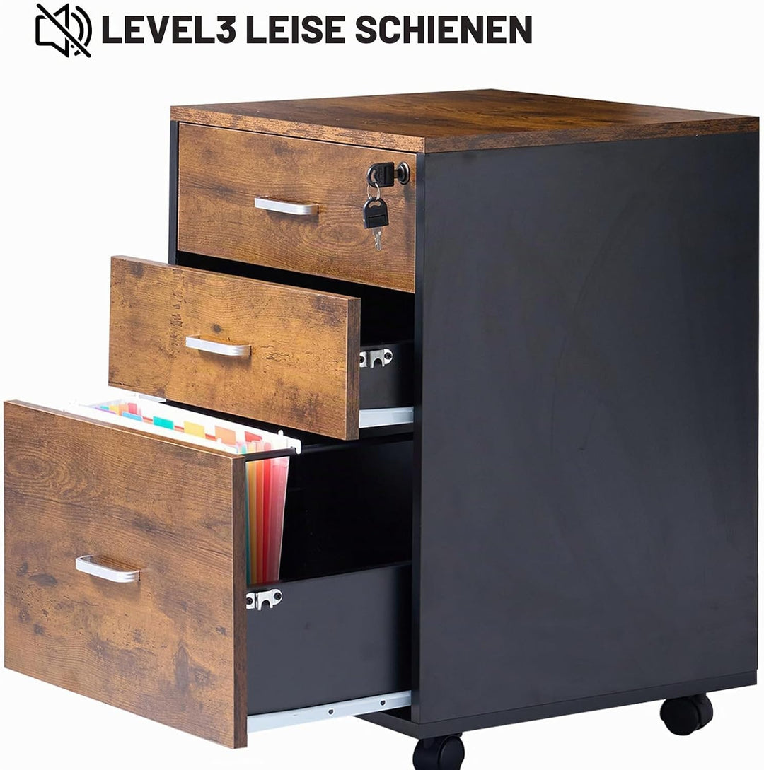sogesfurniture Rollcontainer, Aktenschrank, Büroschrank, Aufbewahrungsschrank auf Rollen, abschliess