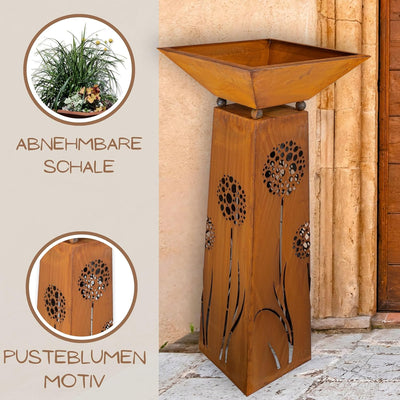 Rostikal Pflanzsäule Pusteblume 120 cm - inkl. Abnehmbarer Dekorative Pflanzschale - Hochwertige Gar