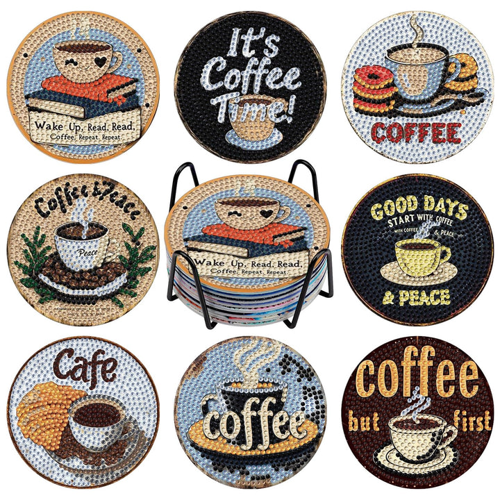 NAIMOER 8 Stück Kaffee Diamond Painting Untersetzer mit Halter, DIY Lowtea Diamant Tassenuntersetzer