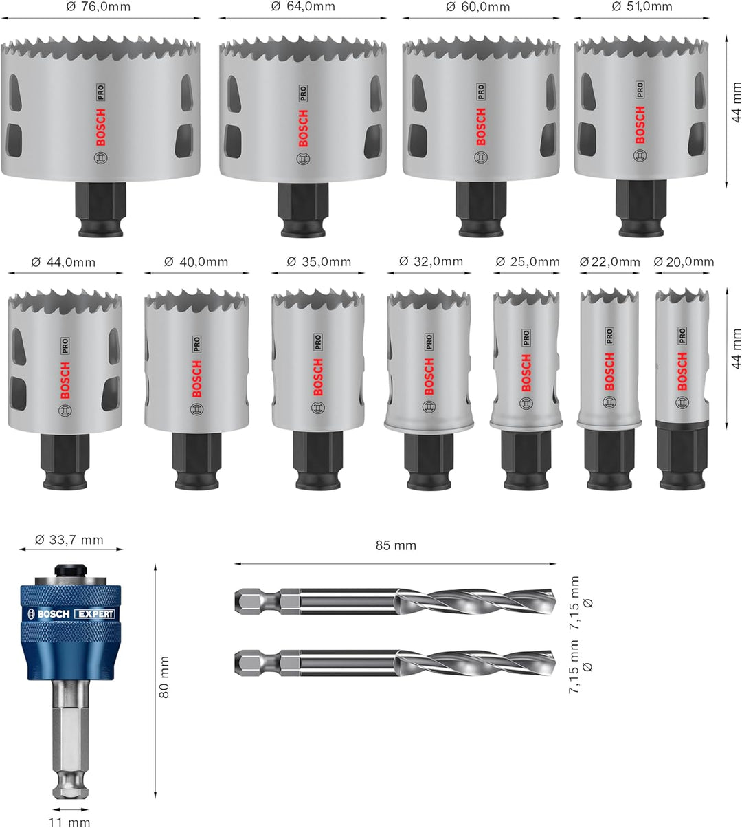 Bosch 14x PRO Multi Material Power Change Plus Lochsäge-Set – Transparentes Etui (für Weichholz, Tro