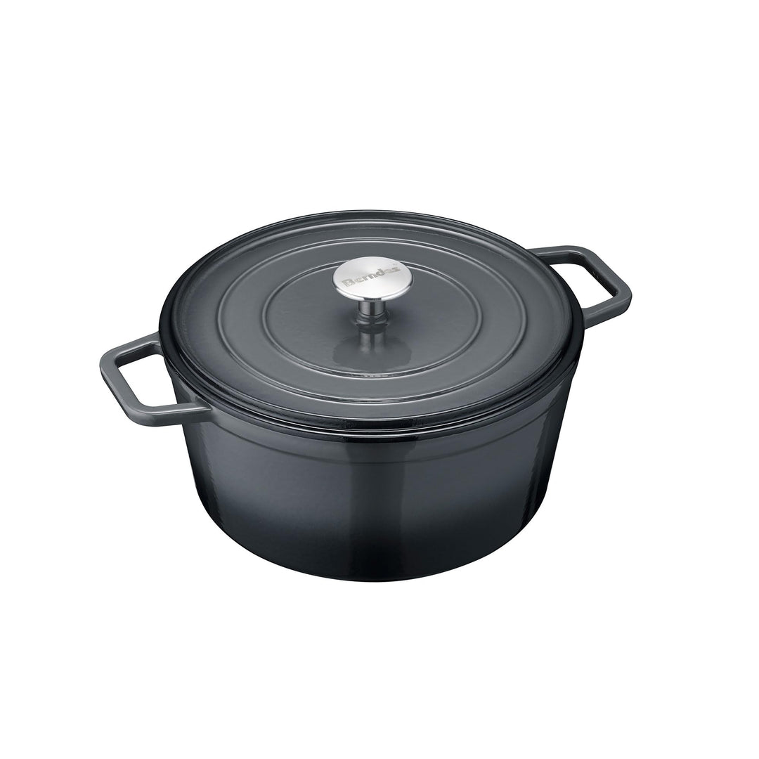 Berndes b.iron grey Schmortopf aus Gusseisen 2 m 26 cm mit Deckel Bräter 26 cm Schwarz, Bräter 26 cm