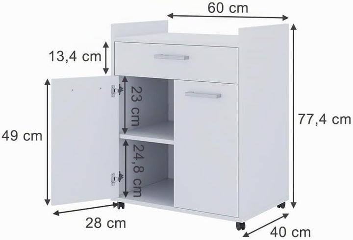 Vicco Rollcontainer Ansel, Weiss, 60 x 40 cm mit Schubladen, Wei&amp;