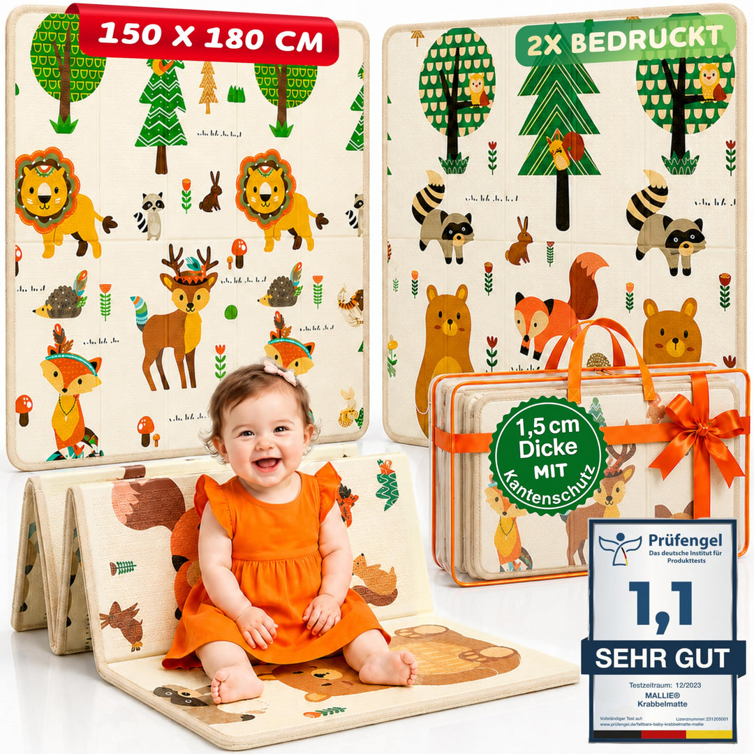 Mallie® Spielmatte Baby Faltbar Schadstoffrei [Patentierte Schutzschicht] Krabbeldecke Baby, Krabbel