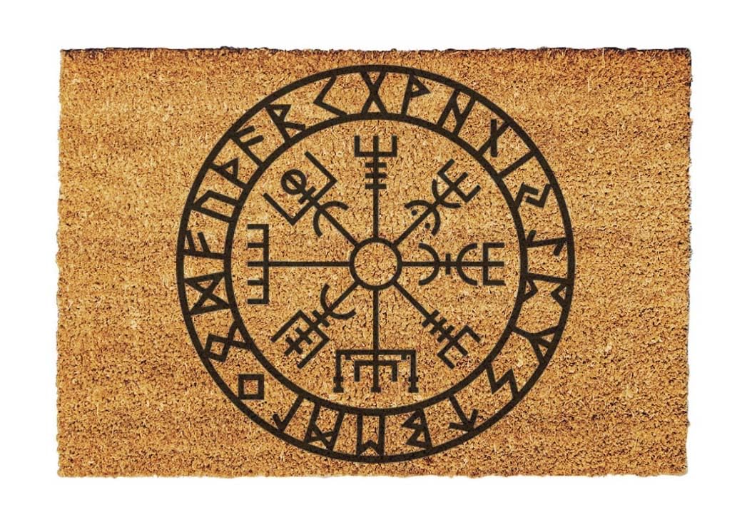 Giftstory Kokosmatte Fussmatte Kokos Vegvisir Viking KOMPASS für Innen und Aussen 60x40 Fussmatte Ha