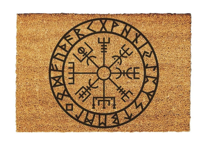 Giftstory Kokosmatte Fussmatte Kokos Vegvisir Viking KOMPASS für Innen und Aussen 60x40 Fussmatte Ha