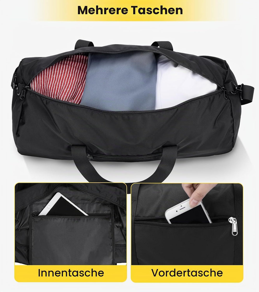 Vorspack 24 Inches Sporttasche Herren Damen - Faltbare Reisetasche Handgepäck with Innentasche Wasse