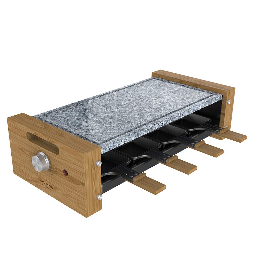 Cecotec Holz Raclette Käse &amp; Grill 8200 Holz Schwarz. 1200 W, Grillfläche, 8 Einzelpfannen, Antihaft