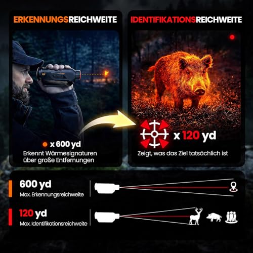 GOYOJO Handheld-Wärmebild-Monokular, 256 x 192 (25 Hz) @ 12 um Wärmesensor, Eingebaute Drahtlose Übe