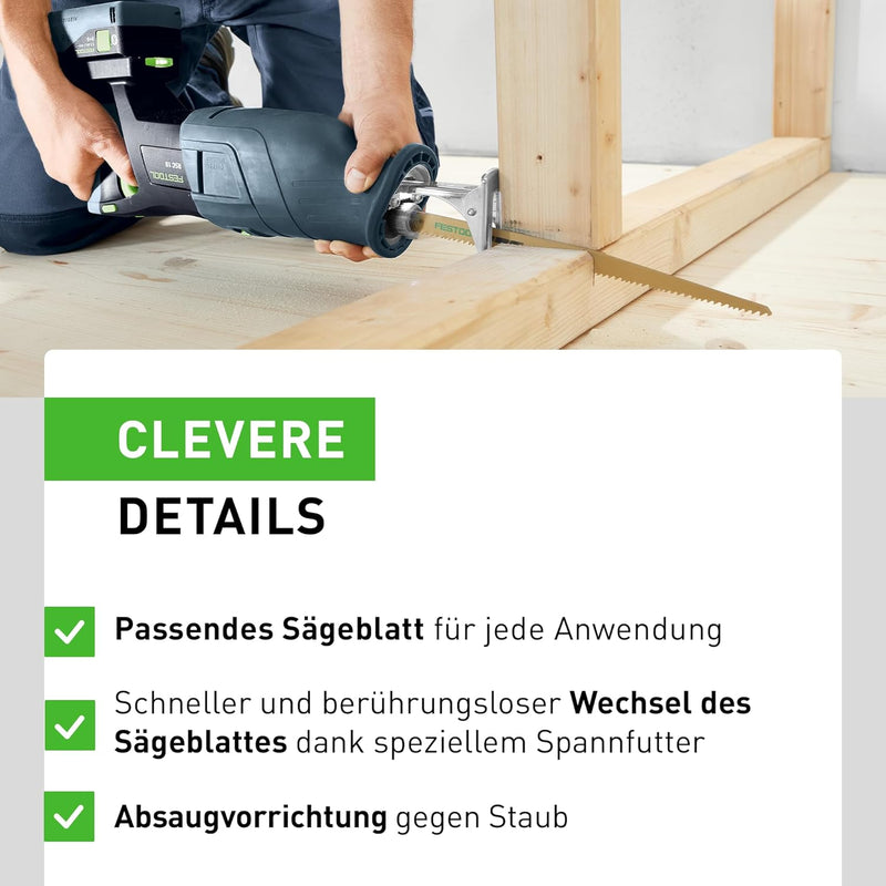 Festool Akku-Säbelsäge RSC 18 EB-Basic (mit Absaugvorrichtung, Säbelsägeblatt WOOD UNIVERSA), im Sys