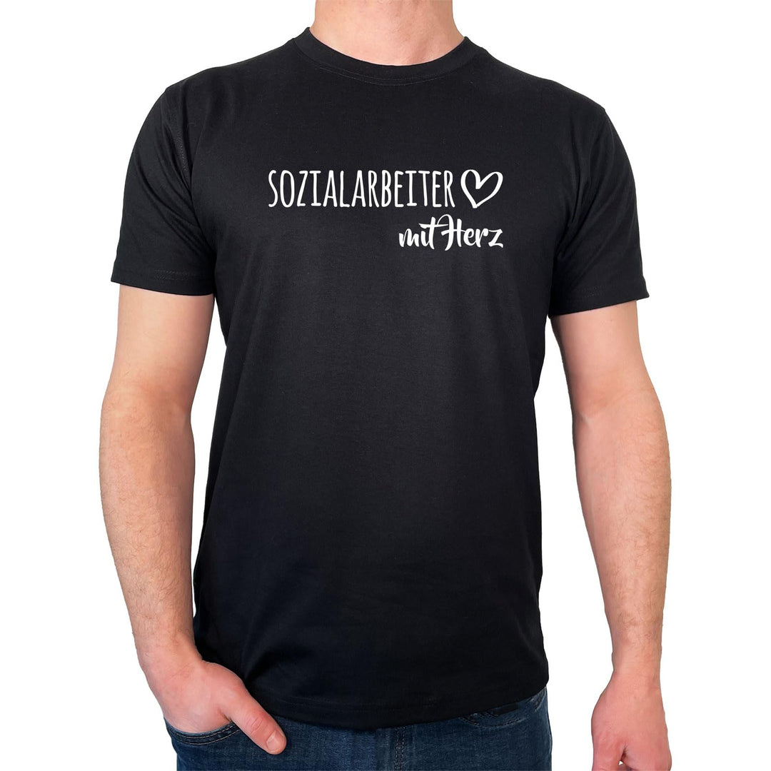 huuraa Herren T-Shirt Sozialarbeiter mit Herz Bio Baumwolle Fairtrade Oberteil Grösse S-3XL mit Moti