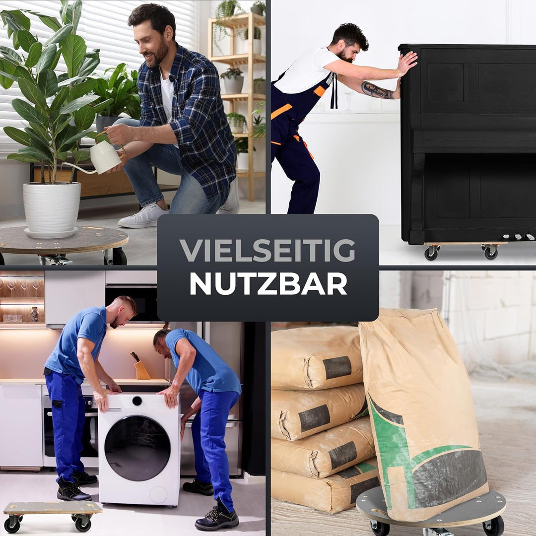 Rollbrett Schwerlast | Extra leise Rollen | 400kg Belastung | mit 2 Festell-Bremsen und Tragegriffen