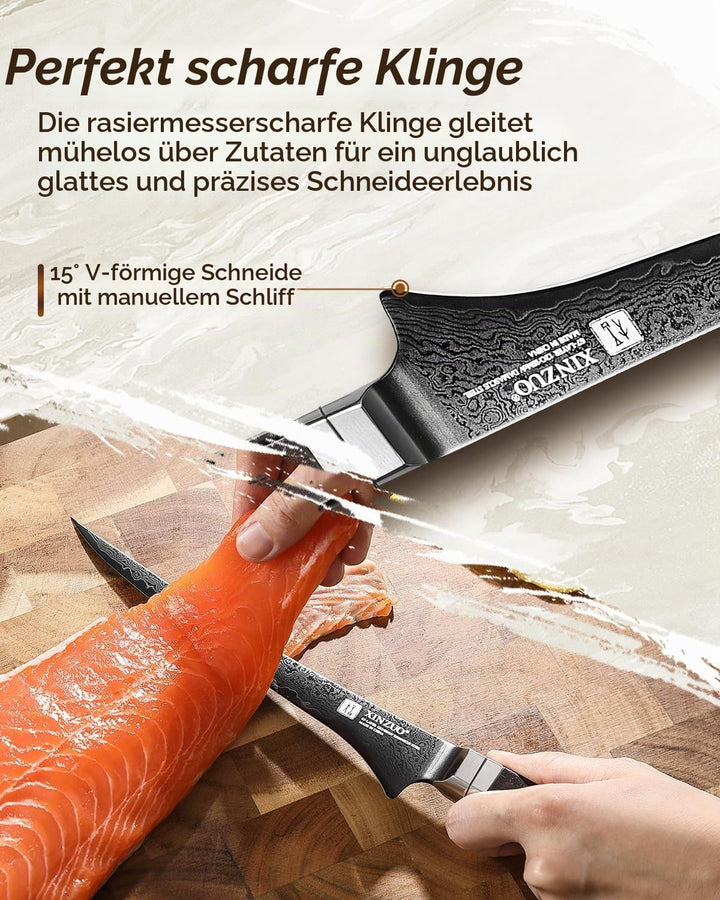 XINZUO 18,4cm Damaststahl Filetiermesser-Schwarze Klinge -67 Schichten Damastmesser Fischmesser Prof