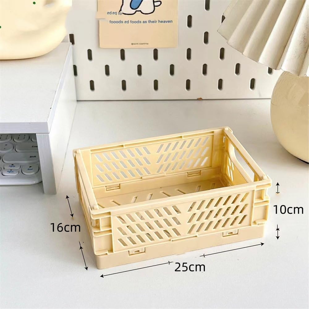 4 Stück Gelb Klappbox 25×16×10cm,Klappkiste Körbe Aufbewahrung Zusammenklappbarer Tragbar Aufbewahru
