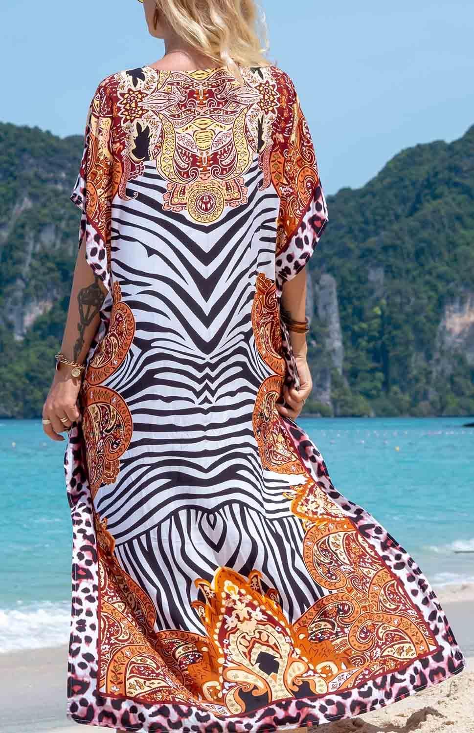 Orshoy Damen Strandkleid Bikini Cover Up V Ausschnitt Kleid Freizeitkleid Sommerkleid Sommer Lang Ma