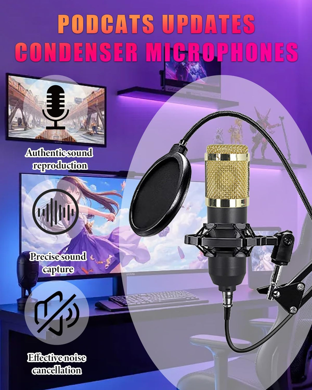Podcast Mikrofon Bündeln, Komplettes Aufnahmestudio mit 2*Mikrofon, Podcasting und Stimmenverzerrer,