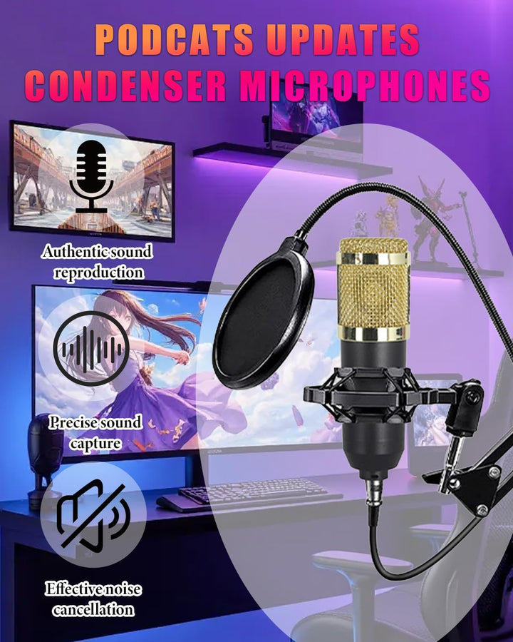 Podcast Mikrofon Bündeln, Komplettes Aufnahmestudio mit 2*Mikrofon, Podcasting und Stimmenverzerrer,