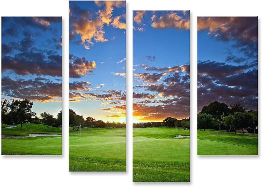 islandburner Bild auf Leinwand Sonnenuntergang über Golfplatz Atemberaubende Farben Wandbild Poster