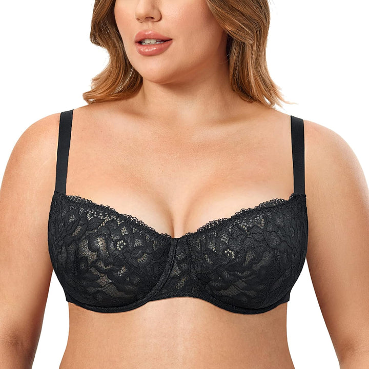 DELIMIRA Damen Spitze Balconette Push Up BH Sexy mit Bügel ohne Einlagen 70E Schwarz, 70E Schwarz