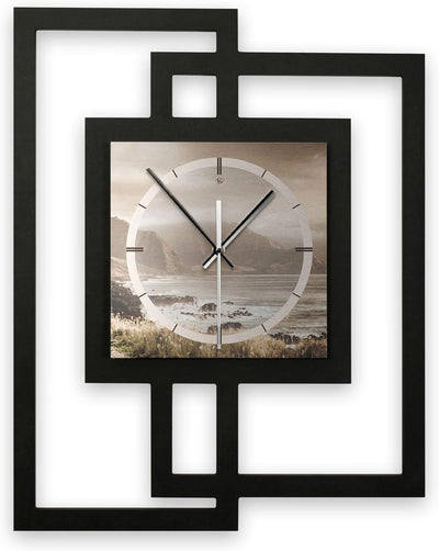 Kreative Feder Designer-Wanduhr „Küste“ in modernem Metallic-Look ohne Tickgeräusche (Funk/Quarz) (F