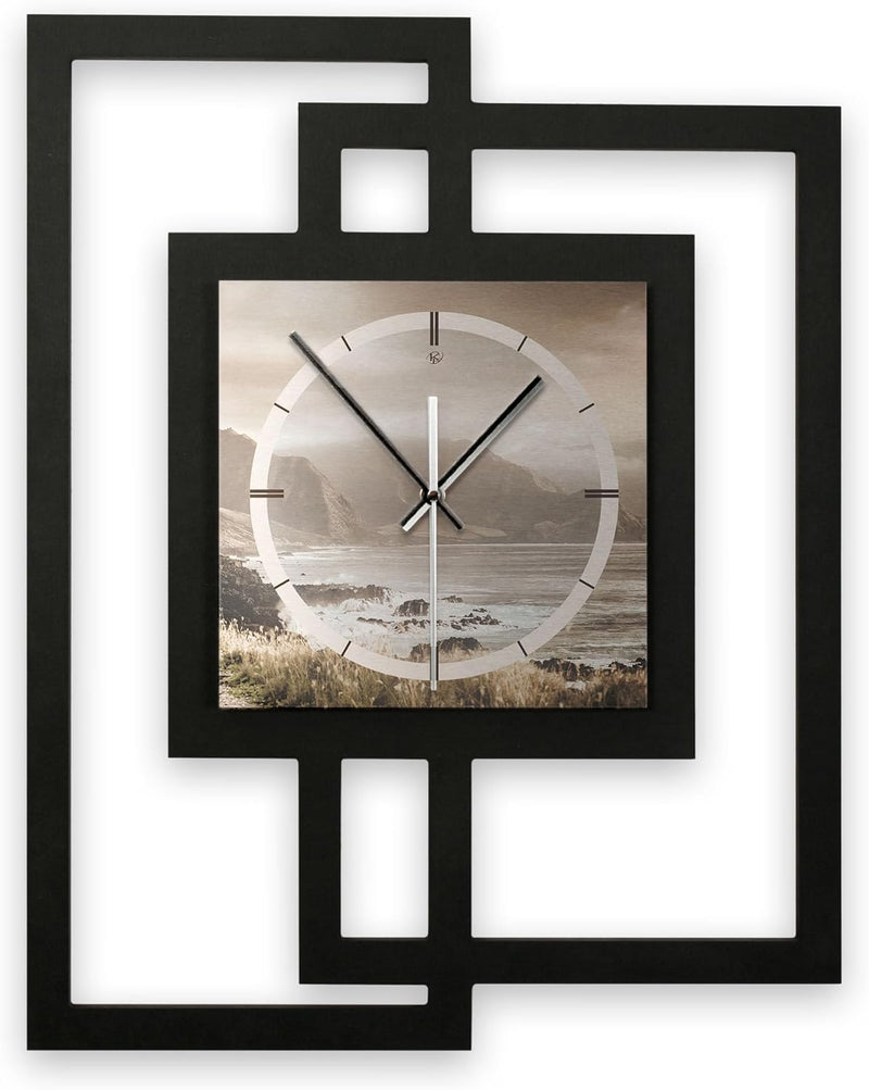 Kreative Feder Designer-Wanduhr „Küste“ in modernem Metallic-Look ohne Tickgeräusche (Funk/Quarz) (F