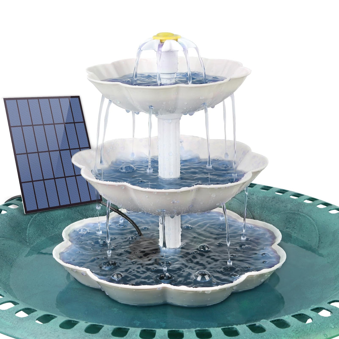 AISITIN DIY Deko Brunnen,Vogeltränke Sets mit 3,5W Solar Springbrunnen, 3 Stufige Vogelfütterer für