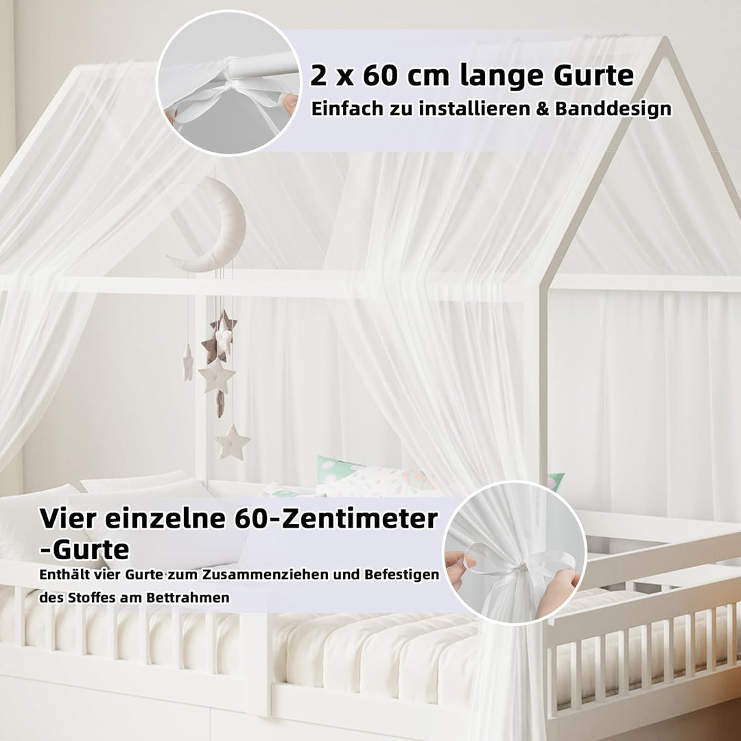 GFCC Hausbett Himmel Vorhänge 2er Set, Tüll Betthimmel Himmelbett für Hausbett Deko & Himmel für Kin