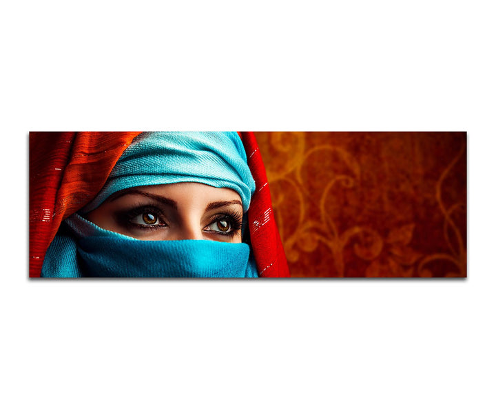 Paul Sinus Art Panoramabild auf Leinwand und Keilrahmen 120x40cm Arabien Frau Gesicht Portrait