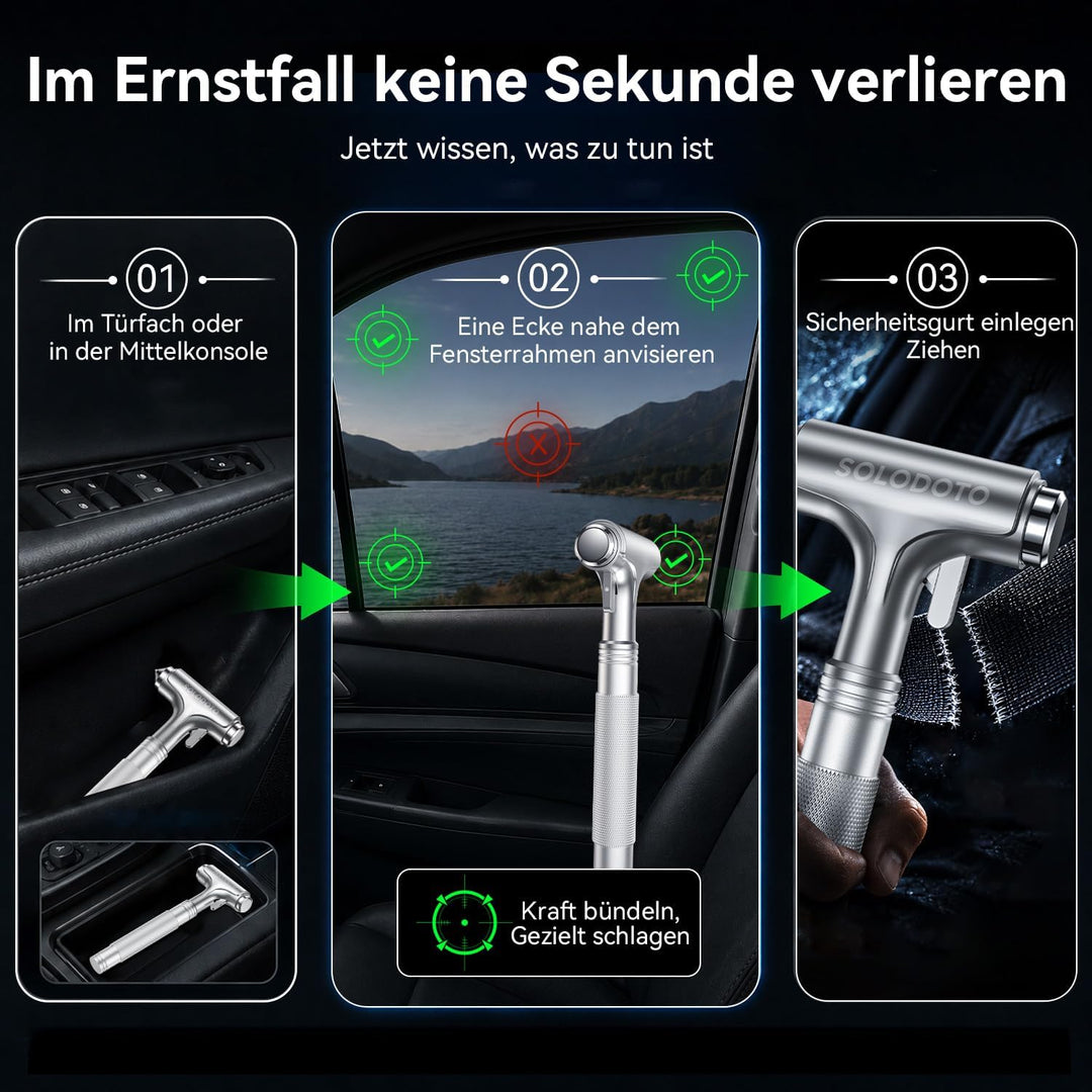 2-in-1 Notfallhammer Auto mit Gurtschneider, hochharte Wolframstahlspitze GUrtschneider Notfallhamme