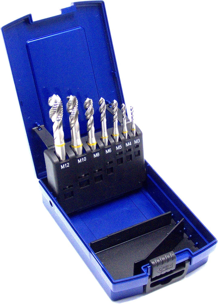 Maschinengewindebohrer Set 7-teilig M3 - M12 HSSE-Co5 DIN 371 Sackloch 39° RSP Gelbring in Rosebox m