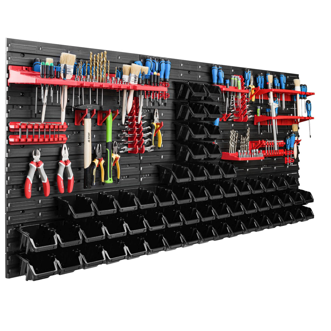 Lagersystem Werkstattregal | 172 x 78 cm | 60 stck. Box | Wandregal mit Werkzeughalterungen und Stap