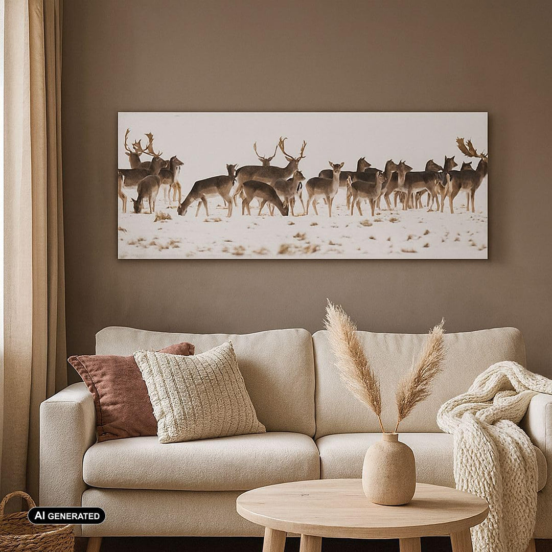 ARTTOR Wandbilder Dekoration Wohnzimmer Hirsch Winter Tierwelt Landschaft Bilder auf Leinwand 120x50